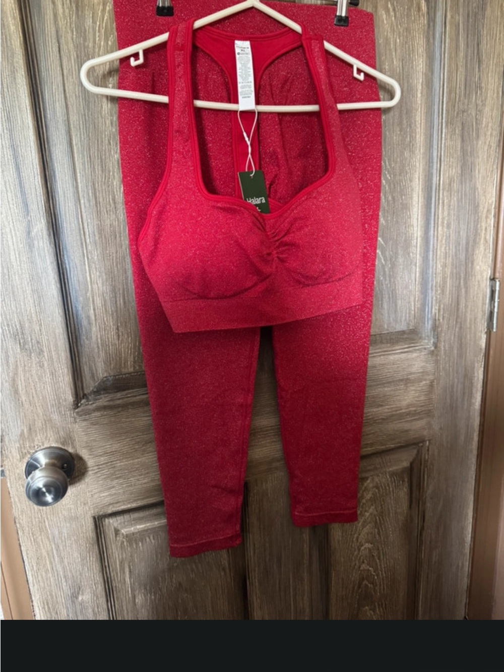 HALARA Red Sparkle leggings with Supportive Sports Bra Set